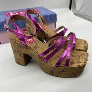 Pop Womens Admission Heeled Sandals Pink Fuschia Size 8M